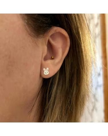 MINOPLATA PENDIENTES CONEJO DE PLATA DE LEY CON CIERRE ROSCA SEGURIDAD