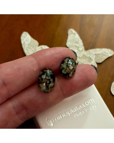MINOPLATA PENDIENTES CRISTAL CHECO NEGRO GRIS Y DESTELLOS EN PLATA DE