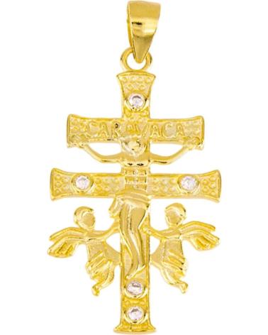 MINOPLATA CRUZ DE CARAVACA 30X17MM DE PLATA DE LEY CHAPADA EN ORO CON