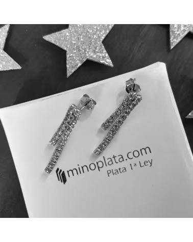 MINOPLATA PENDIENTES CASCADA DE PLATA DE LEY CON CIRCONITAS
