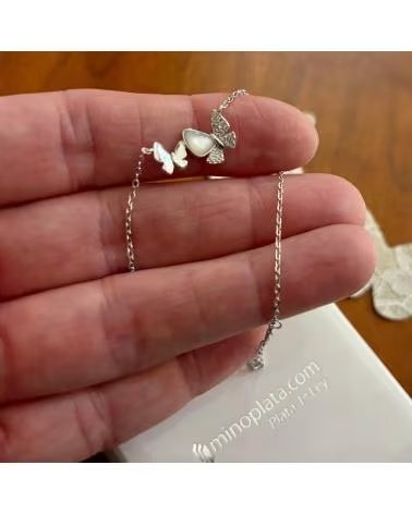 MINOPLATA PULSERA MARIPOSAS DE PLATA DE LEY CON NACAR