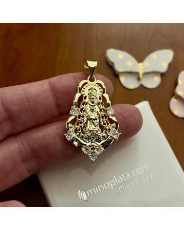 MINOPLATA MEDALLA SILUETA VIRGEN DEL ROCIO DE PLATA DE LEY CHAPADA EN