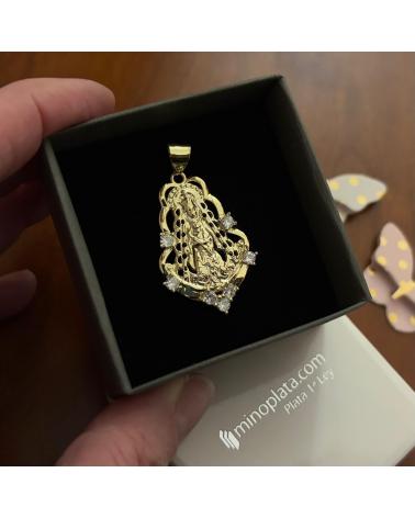 MINOPLATA MEDALLA SILUETA VIRGEN DEL ROCIO DE PLATA DE LEY CHAPADA EN