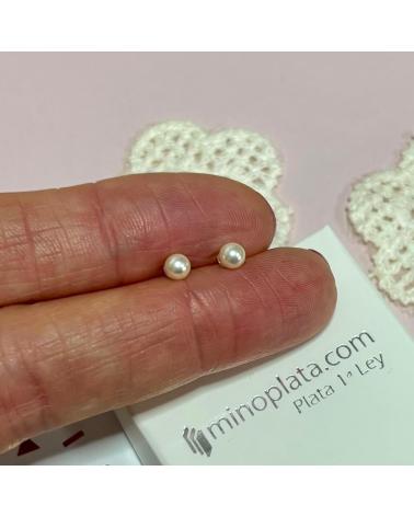 MINOPLATA PENDIENTES BOLA PERLA SINTETICA 4MM EN PLATA DE LEY 925