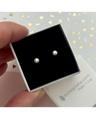 MINOPLATA PENDIENTES BOLA PERLA SINTETICA 4MM EN PLATA DE LEY 925