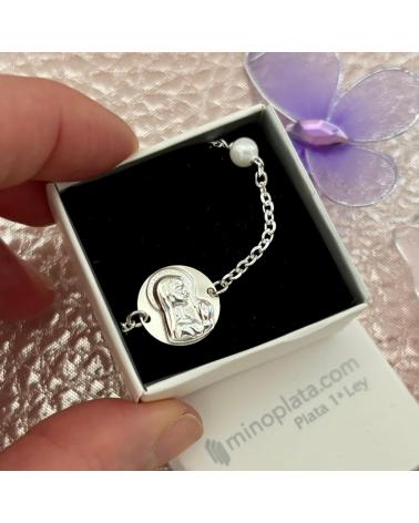 MINOPLATA PULSERA PRIMERA COMUNION VIRGEN NINA DE PLATA DE LEY CON PER