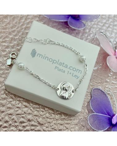MINOPLATA PULSERA PRIMERA COMUNION VIRGEN NINA DE PLATA DE LEY CON PER