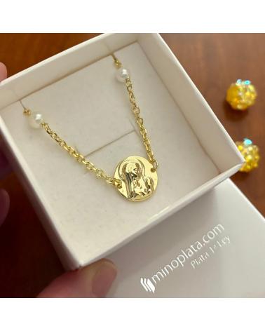 MINOPLATA PULSERA VIRGEN NINA DE PLATA CHAPADA EN ORO CON PERLAS PRIME