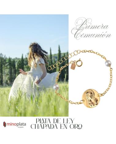 MINOPLATA PULSERA VIRGEN NINA DE PLATA CHAPADA EN ORO CON PERLAS PRIME