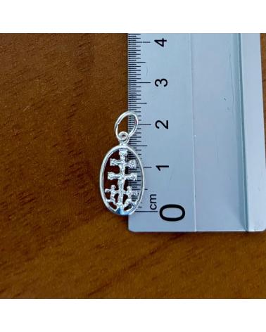 MINOPLATA MEDALLA OVALADA CALADA CRUZ DE CARAVACA DE PLATA DE LEY 925