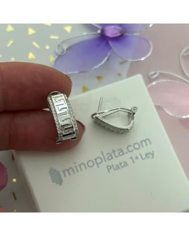 MINOPLATA PENDIENTES GRECA DE PLATA DE LEY CON CIRCONITAS CIERRE OMEGA