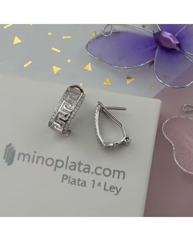MINOPLATA PENDIENTES GRECA DE PLATA DE LEY CON CIRCONITAS CIERRE OMEGA
