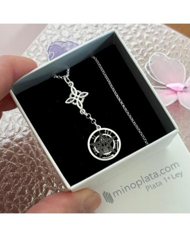 MINOPLATA GARGANTILLA AMULETOS NUDO DE BRUJA Y TETRAGAMATON DE PLATA D
