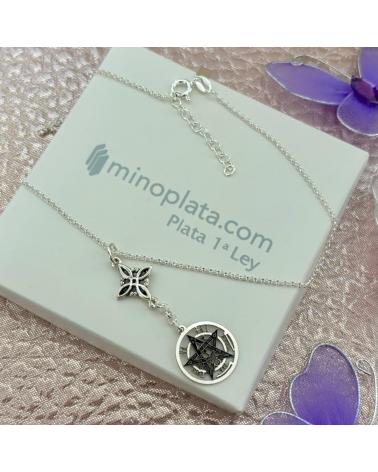 MINOPLATA GARGANTILLA AMULETOS NUDO DE BRUJA Y TETRAGAMATON DE PLATA D