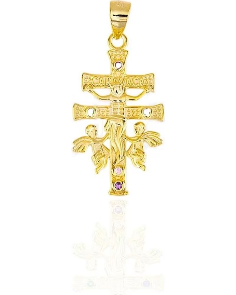 MINOPLATA CRUZ DE CARAVACA DE PLATA DE LEY CHAPADA EN ORO Y CIRCONITAS