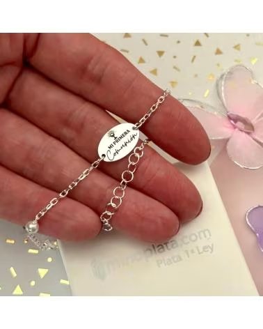 MINOPLATA PULSERA PRIMERA COMUNION DE PLATA DE LEY 925 Y PERLAS