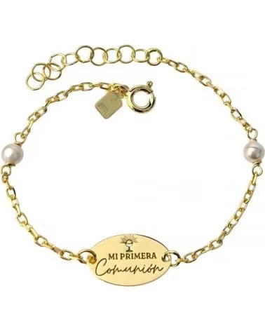 MINOPLATA PULSERA MI PRIMERA COMUNION DE PLATA CHAPADA EN ORO CON PERL