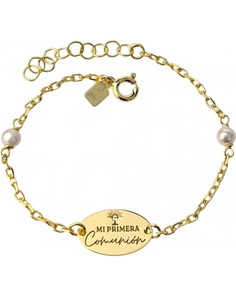 MINOPLATA PULSERA MI PRIMERA COMUNION DE PLATA CHAPADA EN ORO CON PERL