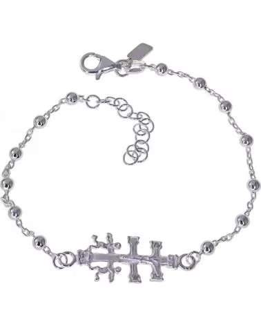 MINOPLATA PULSERA BOLITAS CRUZ DE CARAVACA DE PLATA DE LEY 925