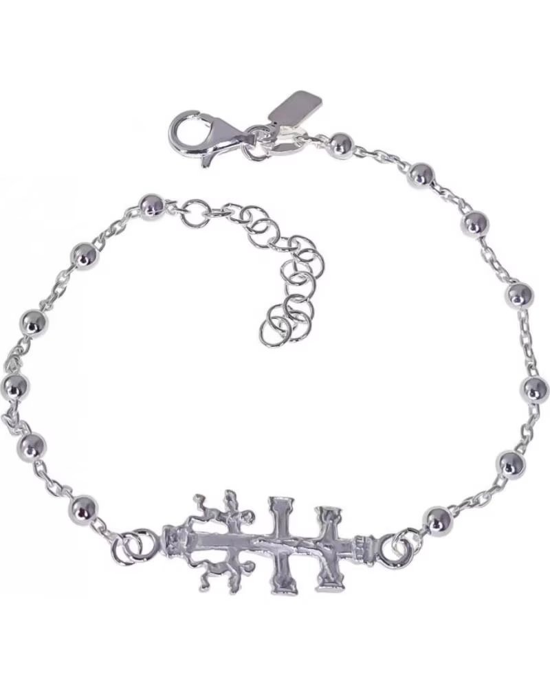 MINOPLATA PULSERA BOLITAS CRUZ DE CARAVACA DE PLATA DE LEY 925