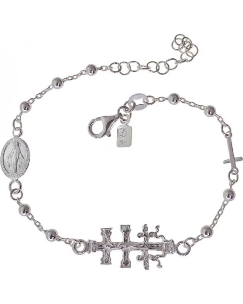 MINOPLATA PULSERA AMULETO CRUZ DE CARAVACA CRUCIFIJO Y MEDALLA VIRGEN