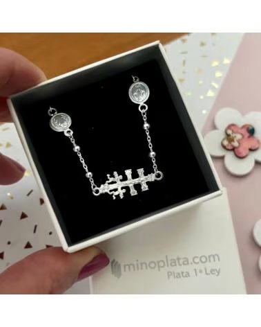 MINOPLATA PULSERA TRES AMULETOS CRUZ DE CARAVACA MEDALLA SAN BENITO Y