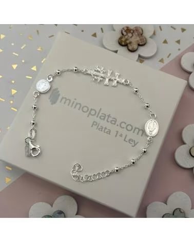 MINOPLATA PULSERA TRES AMULETOS CRUZ DE CARAVACA MEDALLA SAN BENITO Y