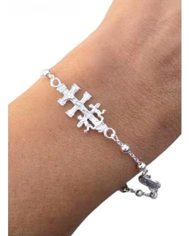 MINOPLATA PULSERA TRES AMULETOS CRUZ DE CARAVACA MEDALLA SAN BENITO Y