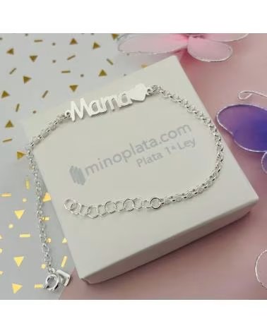 MINOPLATA PULSERA MAMA CORAZON DE PLATA DE LEY 925
