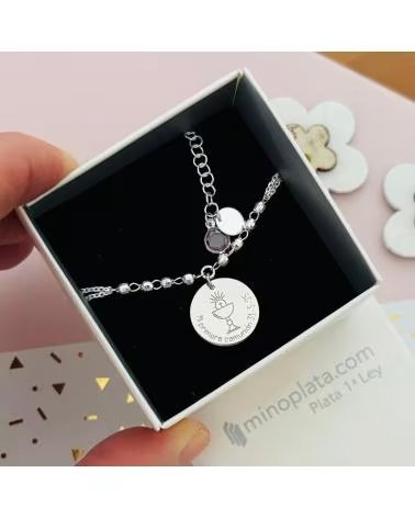 MINOPLATA PULSERA COMUNION BOLITAS DE PLATA DE LEY 925 CON COLGANTE PE