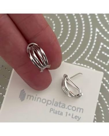 MINOPLATA PENDIENTES BANDAS LISAS DE PLATA DE LEY CIERRE OMEGA