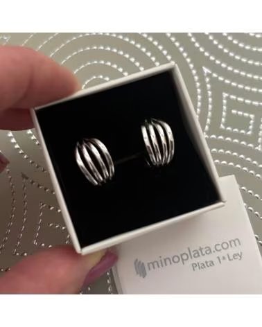 MINOPLATA PENDIENTES BANDAS LISAS DE PLATA DE LEY CIERRE OMEGA