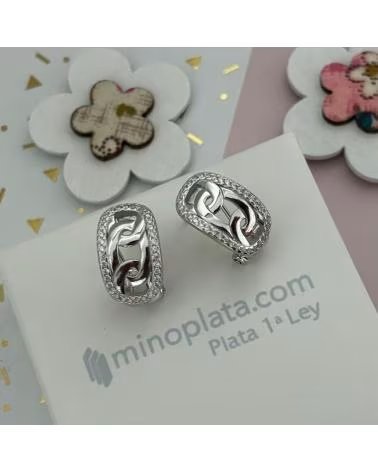 MINOPLATA PENDIENTES OVALADOS ESLABONES DE PLATA DE LEY BANO DE RODIO
