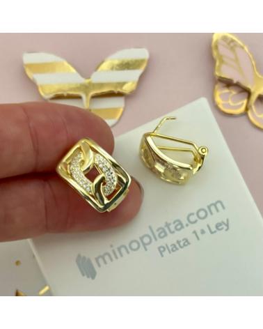 MINOPLATA PENDIENTES DE PLATA BANADA EN ORO CON CIRCONITAS MICRO Y CIE
