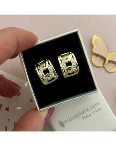 MINOPLATA PENDIENTES DE PLATA BANADA EN ORO CON CIRCONITAS MICRO Y CIE