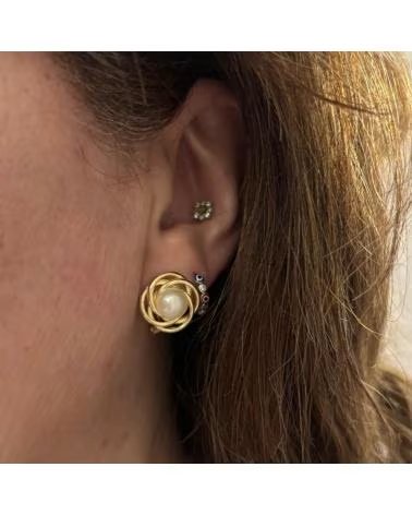 MINOPLATA PENDIENTES FLOR DE PLATA DE LEY BANADA EN ORO CON PERLAS CUL