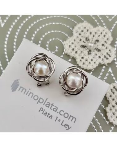 MINOPLATA PENDIENTES FLOR DE PLATA RODIADA CON PERLAS CULTIVADAS Y CIE