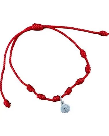 MINOPLATA PULSERA ROJA SIETE NUDOS AJUSTABLE CON MEDALLA DE PLATA DE L