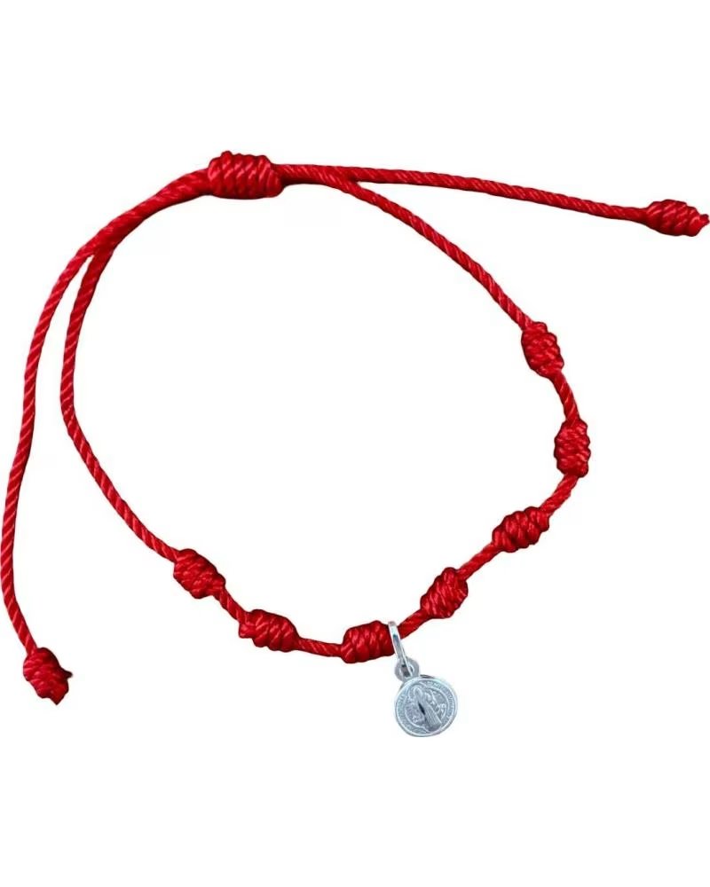 MINOPLATA PULSERA ROJA SIETE NUDOS AJUSTABLE CON MEDALLA DE PLATA DE L