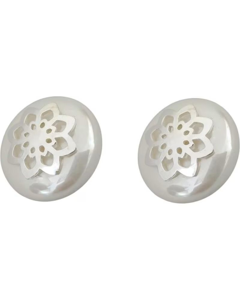 MINOPLATA PENDIENTES PERLA PLANA 12MM FLOR DE PLATA DE LEY 925
