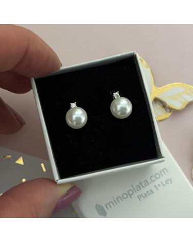 MINOPLATA PENDIENTES PERLAS CULTIVADAS 8MM CON CIRCONITA EN PLATA DORA