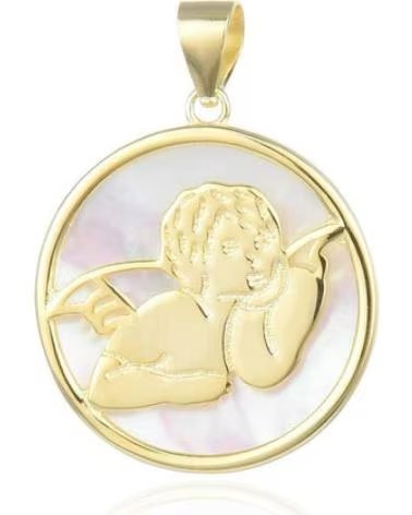MINOPLATA MEDALLA MADREPERLA ANGELITO DE PLATA DE LEY CHAPADA EN ORO 1