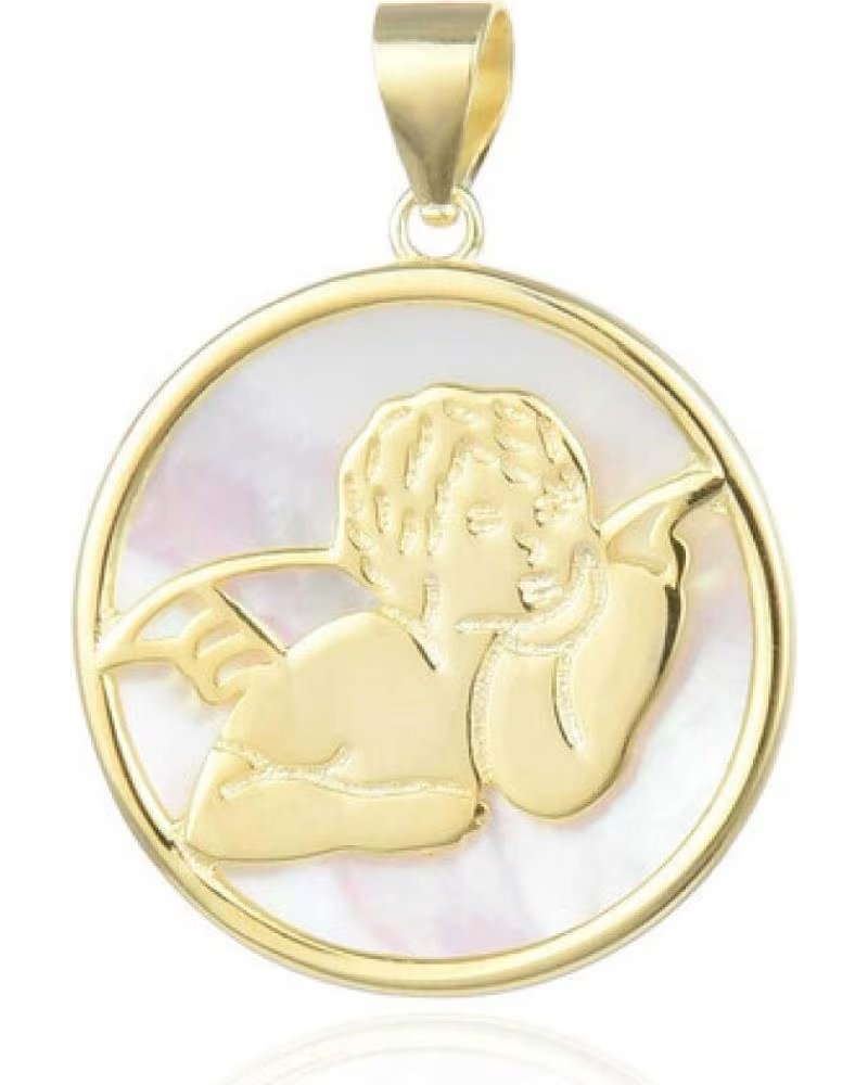 MINOPLATA MEDALLA MADREPERLA ANGELITO DE PLATA DE LEY CHAPADA EN ORO 1