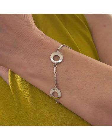 MINOPLATA PULSERA CIRCULOS DE PLATA DE LEY RODIADA TALLADA