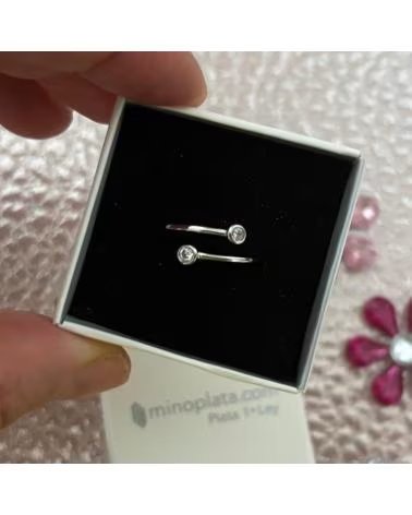 MINOPLATA ANILLO TU Y YO AJUSTABLE DE PLATA DE LEY BANO DE RODIO Y CIR