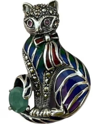 MINOPLATA COLGANTE BROCHE GATO DE PLATA DE LEY VIEJA CON PIEDRAS NATUR