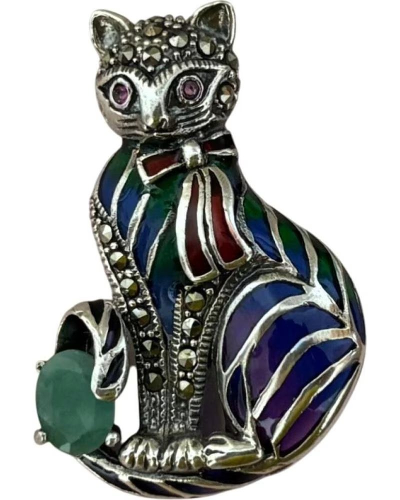 MINOPLATA COLGANTE BROCHE GATO DE PLATA DE LEY VIEJA CON PIEDRAS NATUR