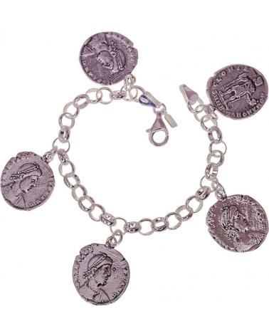 MINOPLATA PULSERA ROLO CON MONEDAS COLGANTES DE PLATA DE LEY 925