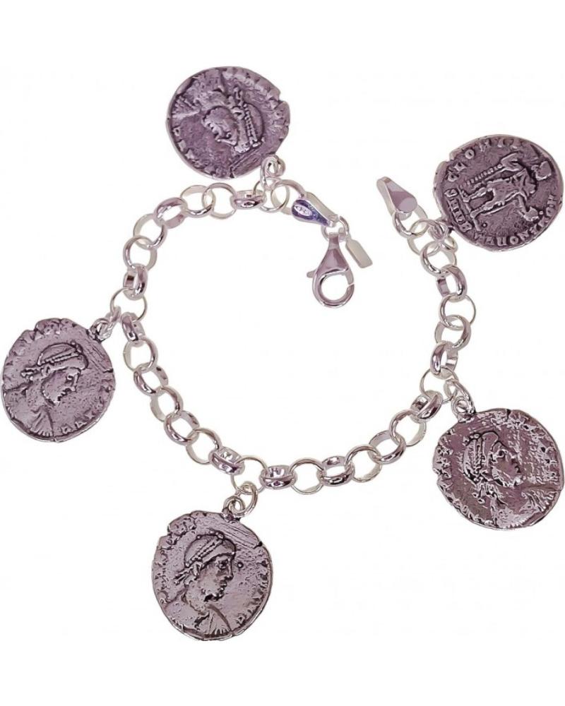 MINOPLATA PULSERA ROLO CON MONEDAS COLGANTES DE PLATA DE LEY 925