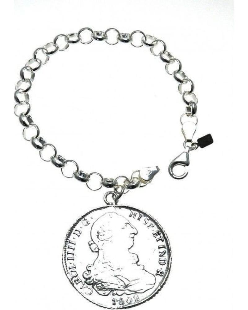 MINOPLATA PULSERA ROLO CON MONEDA COLGANTE DE PLATA DE LEY 925